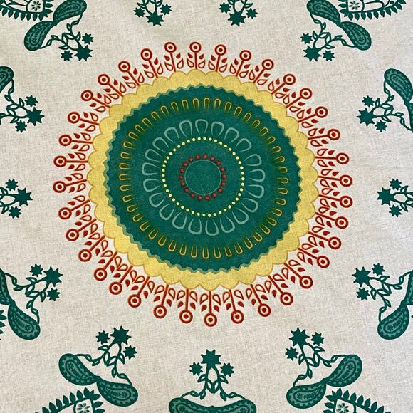 Gypsy 05 Round Tablecloth 66" The Boho Beach Teal And Yellow With Fringe - Picture 4 of 7